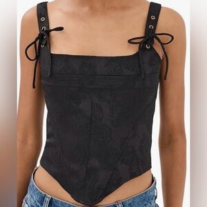 Black Lace-Up Strap Bustier Top - Women